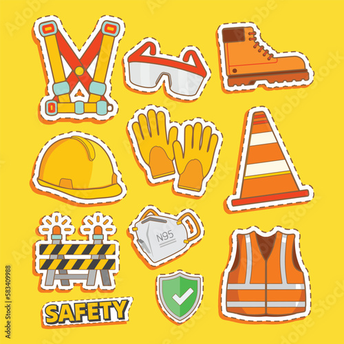 Set of Work Safety Object Cute Sticker Illustration