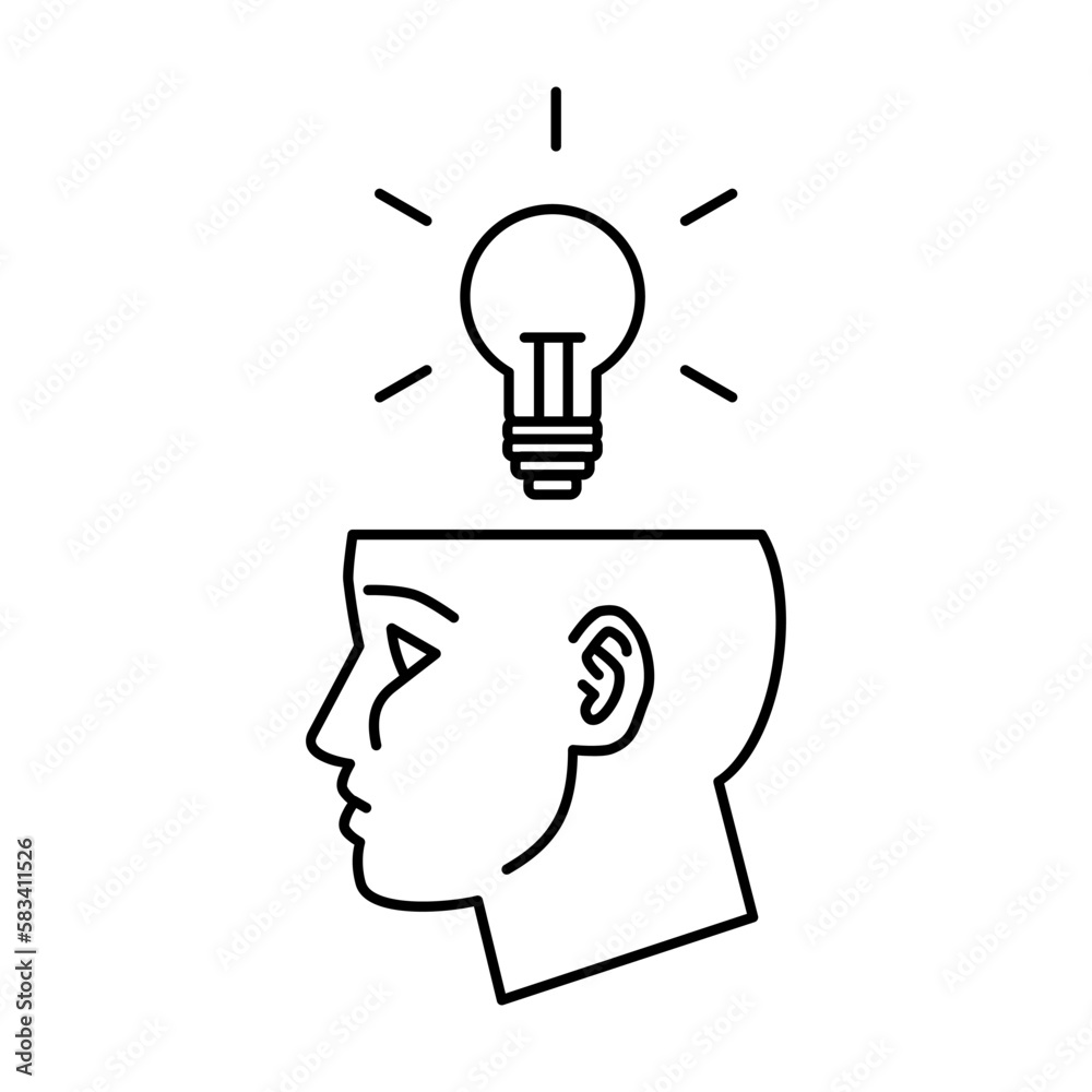 Head Lamp Idea Outline Icon Vector Illustration