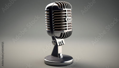 Retro style microphone isolated on white background. AI generative