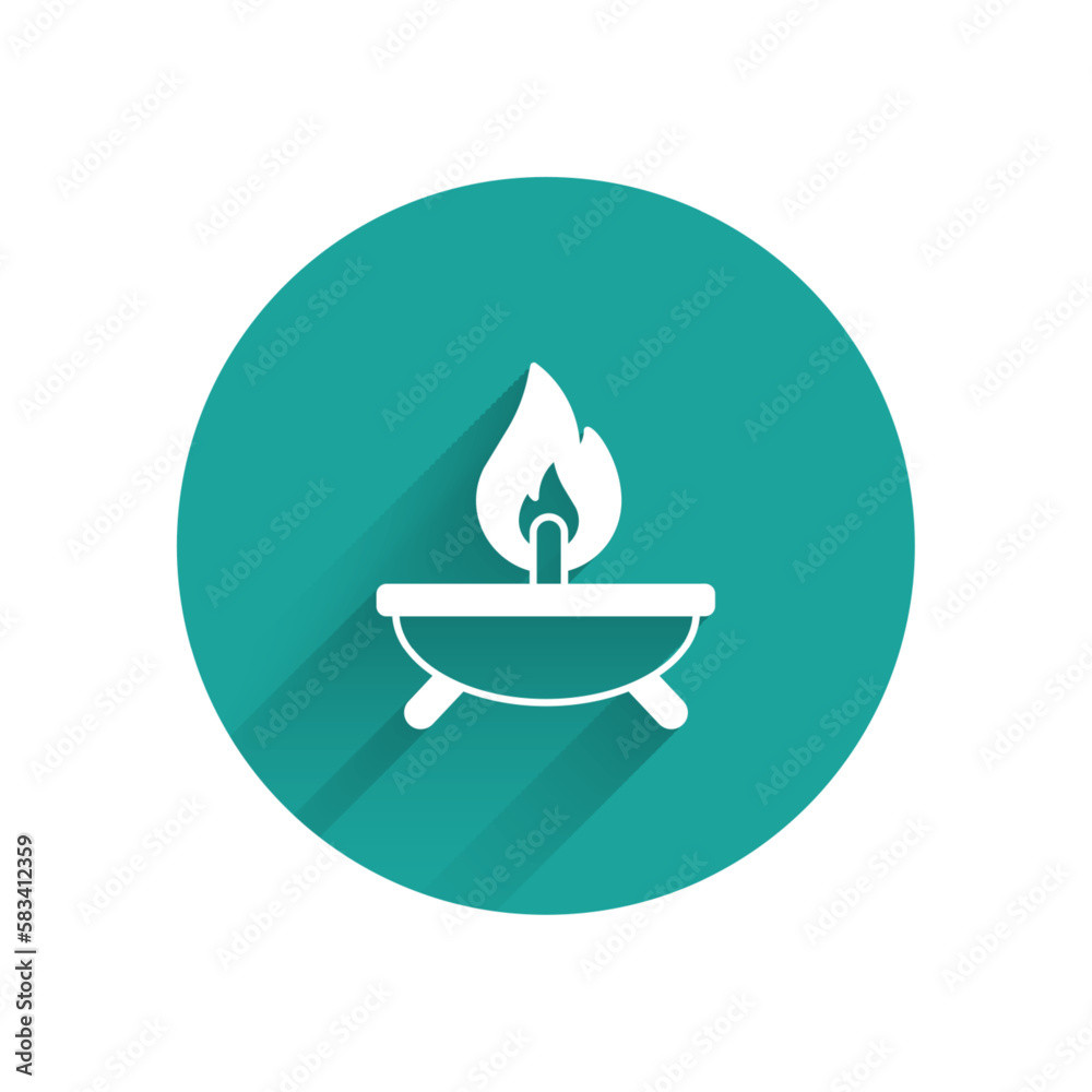 White Aroma candle icon isolated with long shadow. Green circle button. Vector White Aroma candle icon isolated with long shadow. Green circle button. Vector