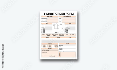 T-Shirt Order Form kdp interior
