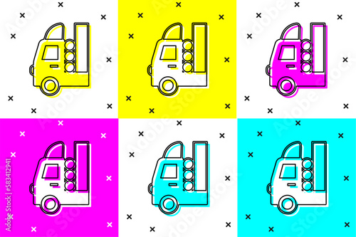 Set Gas tank for vehicle icon isolated on color background. Gas tanks are installed in a car. Vector