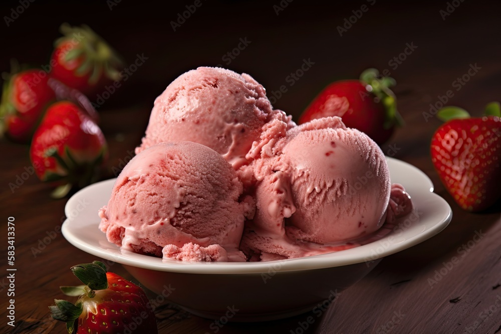 Delicious and refreshing ice cream made with ripe, juicy strawberries that have been carefully selected for their sweetness and quality. Generative AI Delicious and refreshing ice cream made with ripe, juicy strawberries that have been carefully selected for their sweetness and quality. Generative AI