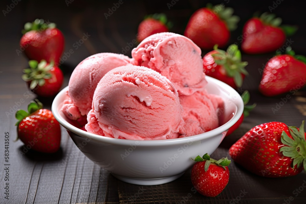 Delicious and refreshing ice cream made with ripe, juicy strawberries that have been carefully selected for their sweetness and quality. Generative AI Delicious and refreshing ice cream made with ripe, juicy strawberries that have been carefully selected for their sweetness and quality. Generative AI