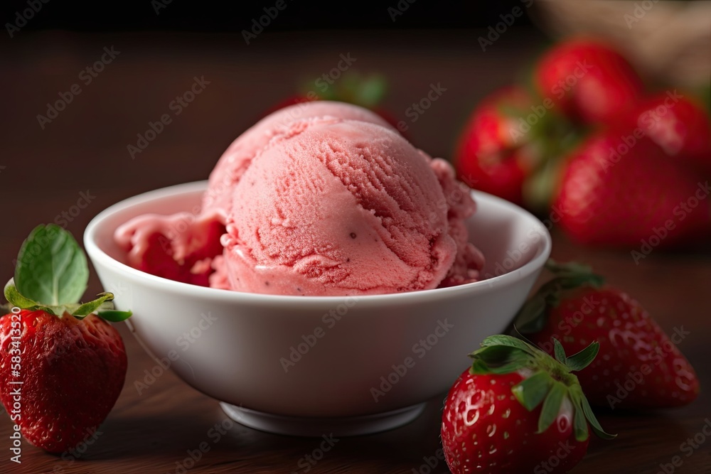 Delicious and refreshing ice cream made with ripe, juicy strawberries that have been carefully selected for their sweetness and quality. Generative AI Delicious and refreshing ice cream made with ripe, juicy strawberries that have been carefully selected for their sweetness and quality. Generative AI