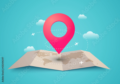 Travel Concept. World Map With Destination Point And Little Airplanes