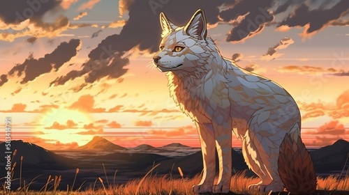 wolf at sunset (Ai generative art)