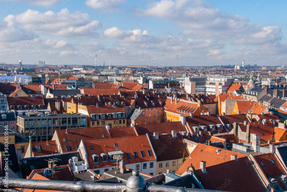 The scenery of Copenhagen city center, Denmark from Rundetarn tower
