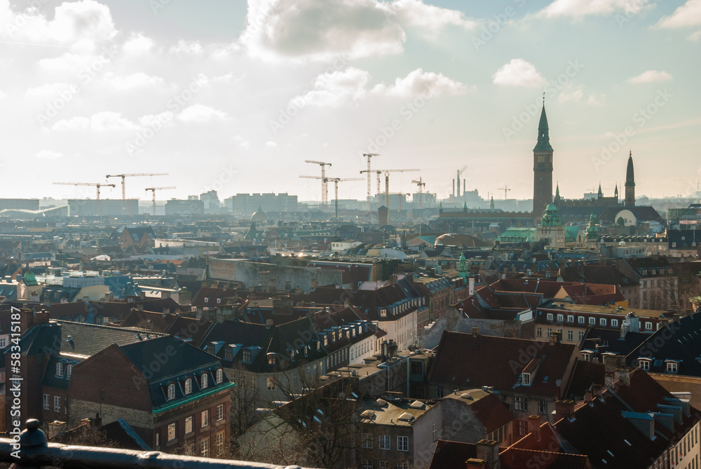The panorama of Copenhagen city center, Denmark from Rundetarn tower
