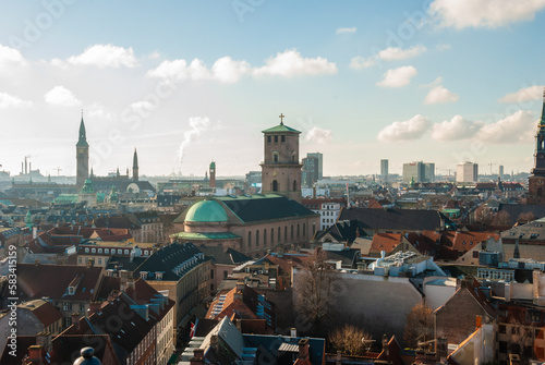 The panorama of Copenhagen city center, Denmark from Rundetarn tower 