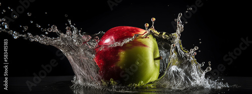 apple, fruit, water, red, splash, food, fresh, healthy, drop, wet, splashing, bubble, white, liquid, ripe, isolated, health, falling, nature, green, drink, juice, juicy, clean, generative