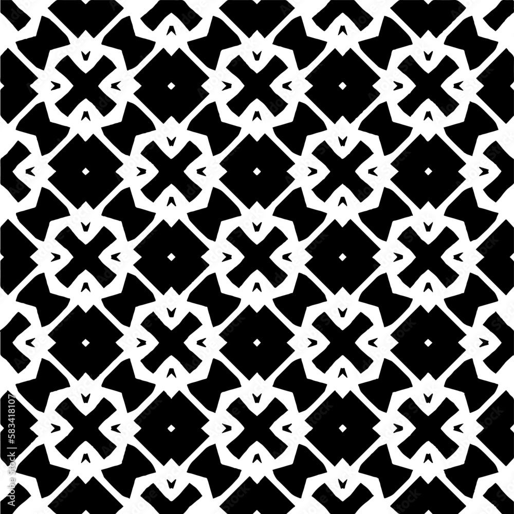 Vector geometric seamless pattern. Minimal ornamental background with abstract shapes. Black and white texture. Simple abstract ornament background. Dark repeat design for decor, fabric, cloth.