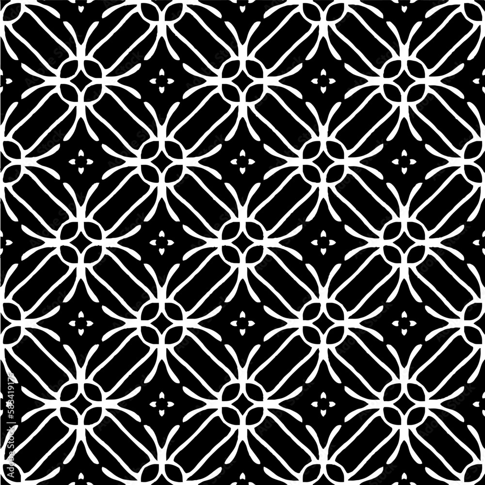 Vector geometric seamless pattern. Minimal ornamental background with abstract shapes. Black and white texture. Simple abstract ornament background. Dark repeat design for decor, fabric, cloth.