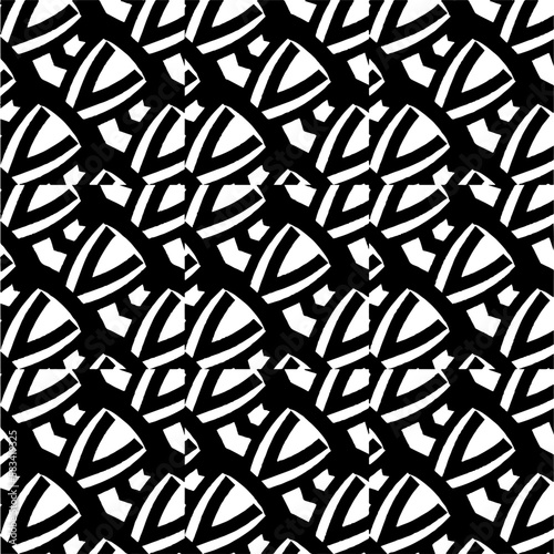 Vector geometric seamless pattern. Minimal ornamental background with abstract shapes. Black and white texture. Simple abstract ornament background. Dark repeat design for decor, fabric, cloth.