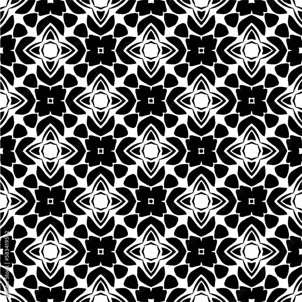 Vector geometric seamless pattern. Minimal ornamental background with abstract shapes. Black and white texture. Simple abstract ornament background. Dark repeat design for decor, fabric, cloth.
