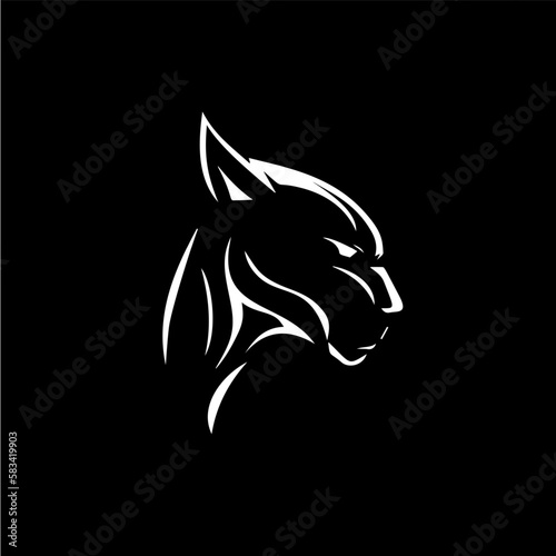panther head dotwork tattoo with dots shading, tippling tattoo. Hand drawing wild animal emblem on black background for body art, minimalistic sketch monochrome logo. Vector illustration