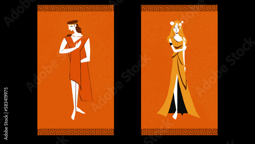 Red-figure pottery of Greece, characters of Greek gods Paris and Helena