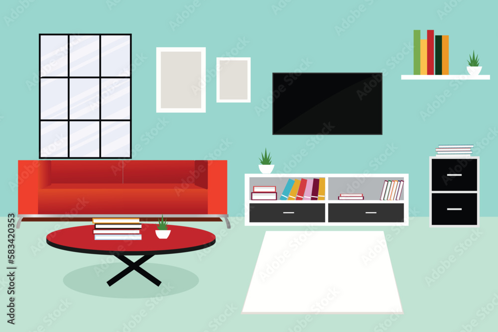 Furniture house interior cartoon vector illustration.
