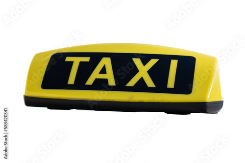 Yellow taxi roof sign isolated on white