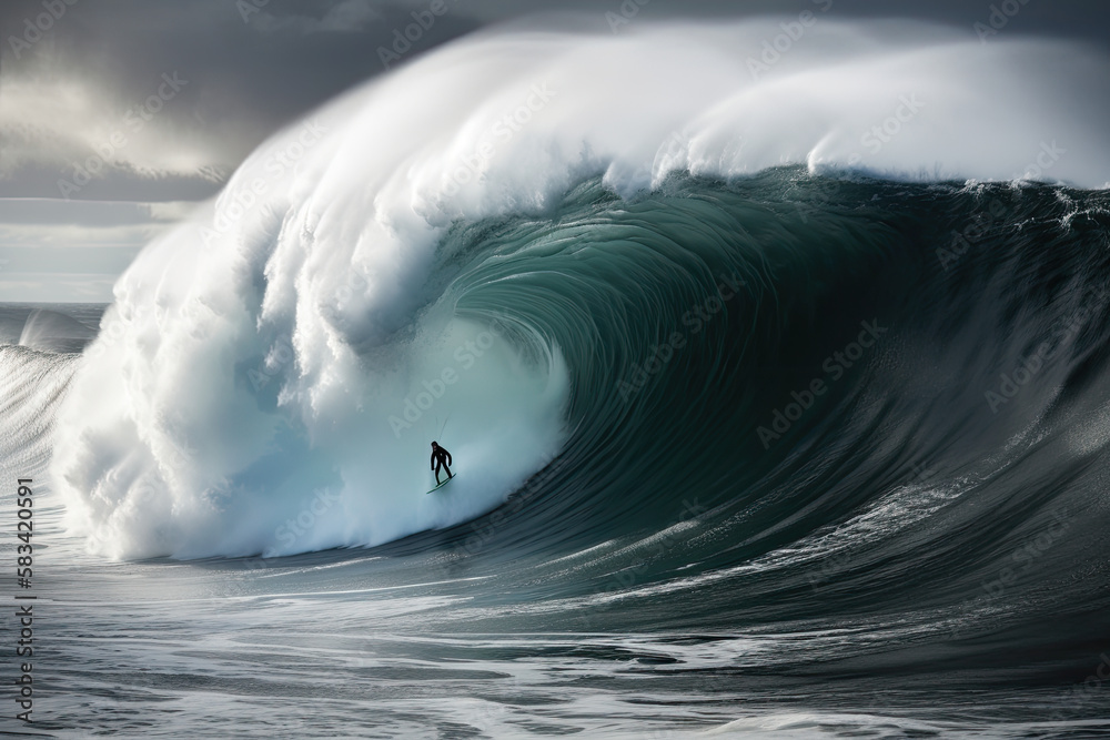 Ein kalifornischer Surfer auf einer Riesenwelle