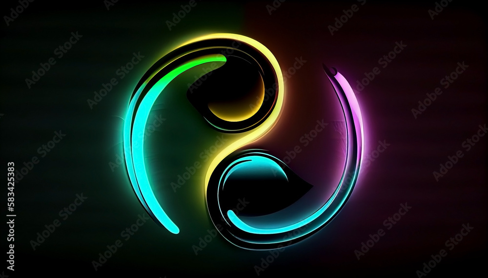 Naklejka premium 3d rendering, abstract background, colorful neon wavy line in Yin Yang Style, by generative AI