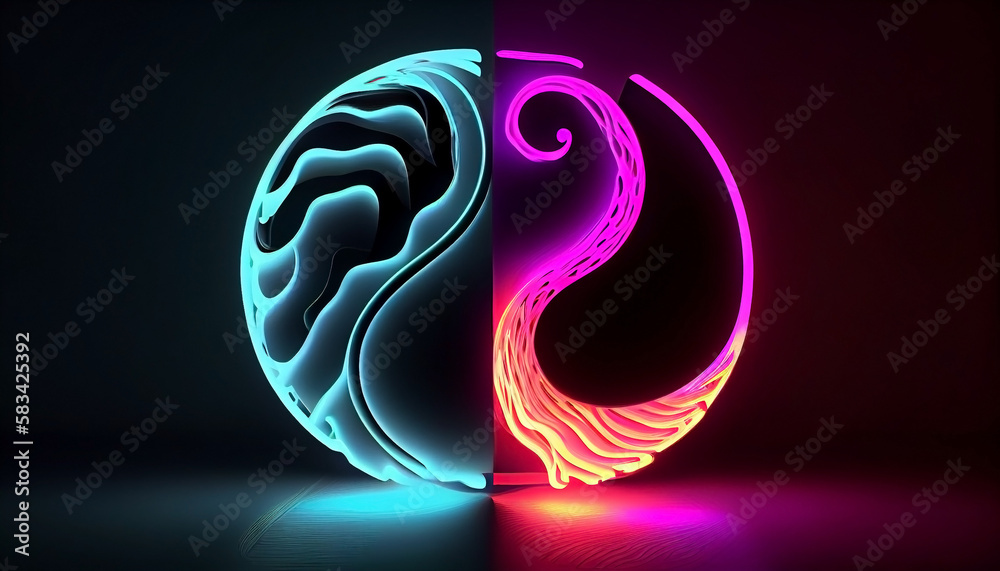 Obraz premium 3d rendering, abstract background, colorful neon wavy line in Yin Yang Style, by generative AI