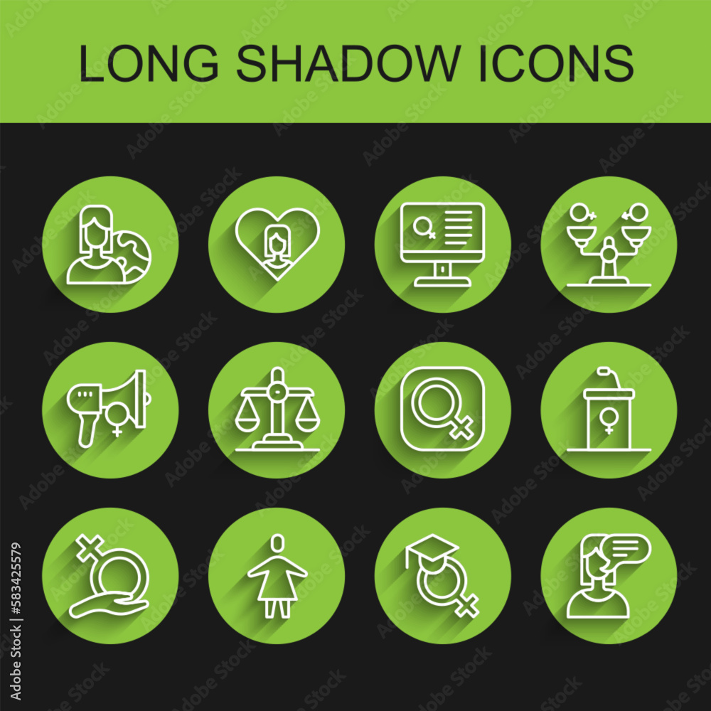 Set line Female gender, Women from different countries, Teacher, opinion, Gender equality, Debate podium rostrum and icon. Vector Set line Female gender, Women from different countries, Teacher, opinion, Gender equality, Debate podium rostrum and icon. Vector