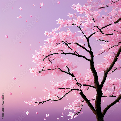 pink sakura tree petals fall on wind gouache painting with generative AI technology