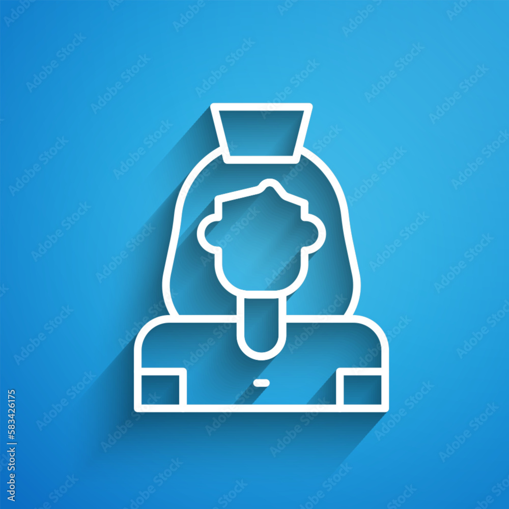 White line Cleaning lady service icon isolated on blue background. Long shadow. Vector White line Cleaning lady service icon isolated on blue background. Long shadow. Vector