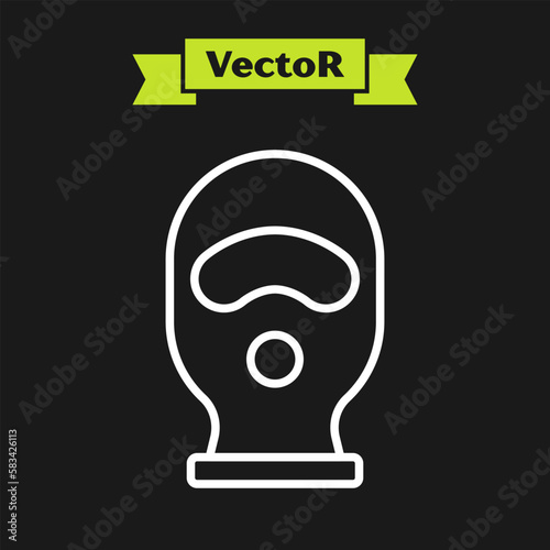 White line Balaclava icon isolated on black background. A piece of clothing for winter sports or a mask for a criminal or a thief. Vector
