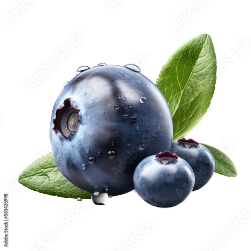 Blueberries with leaves isolated