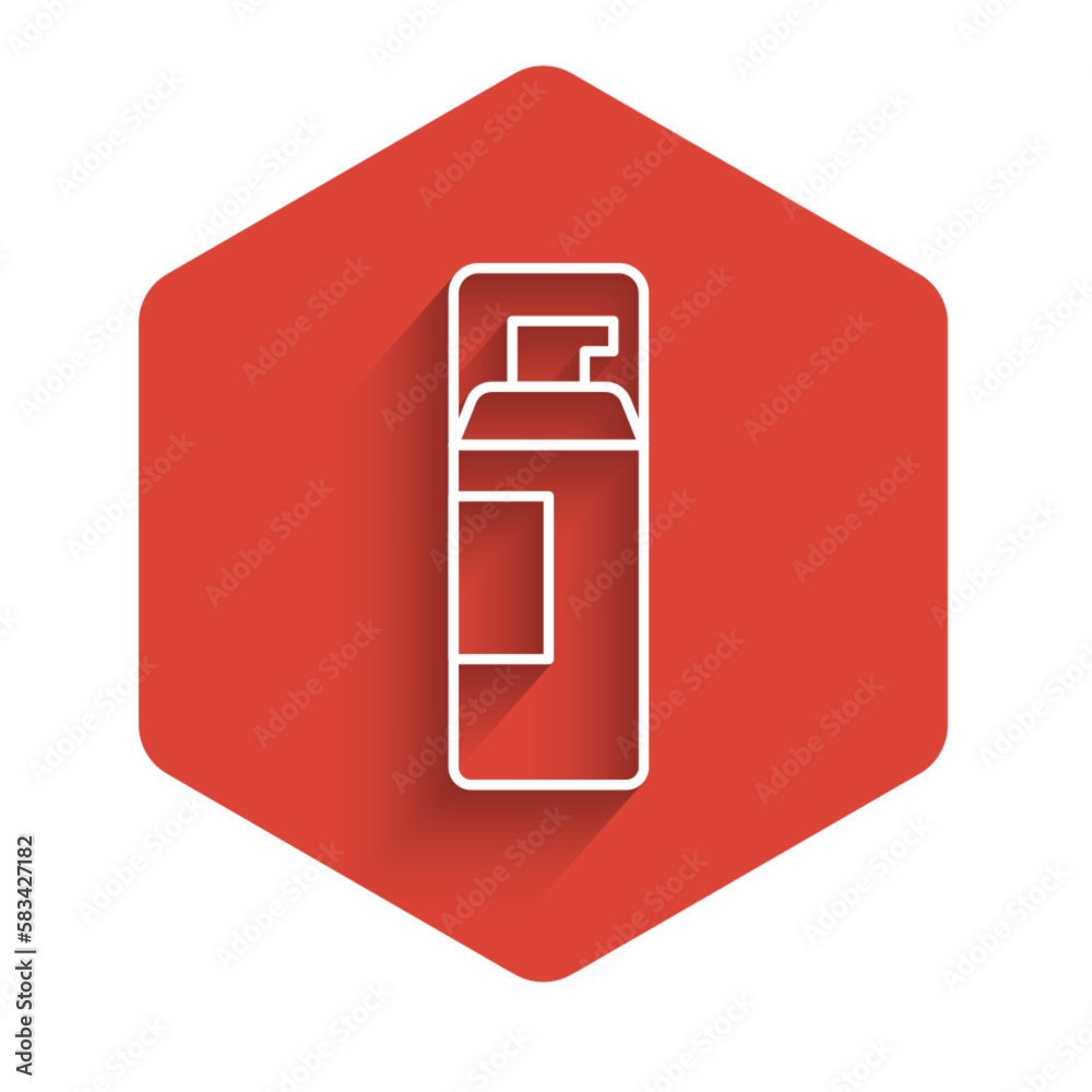 White line Shaving gel foam icon isolated with long shadow background. Shaving cream. Red hexagon button. Vector White line Shaving gel foam icon isolated with long shadow background. Shaving cream. Red hexagon button. Vector