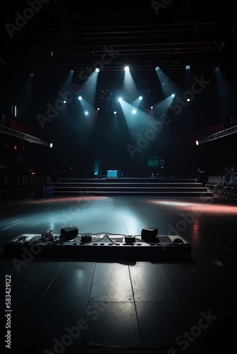 Empty musical stage with lights, generative ai © Arisctur