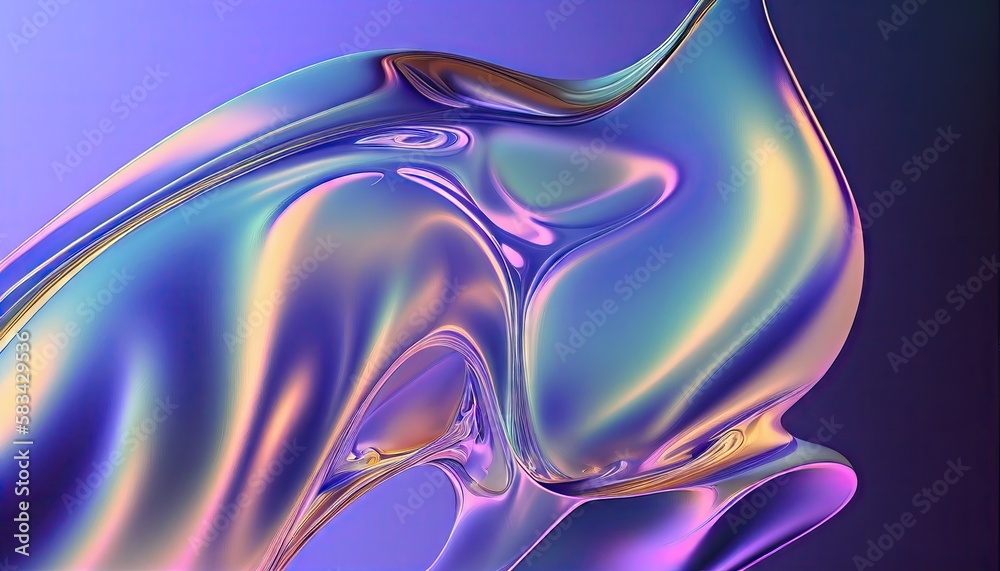 Abstract fluid holographic curved wave in motion colorful background 3d render. Gradient design element for banners, backgrounds, wallpapers, and covers. Generative AI. - obrazy, fototapety, plakaty 
