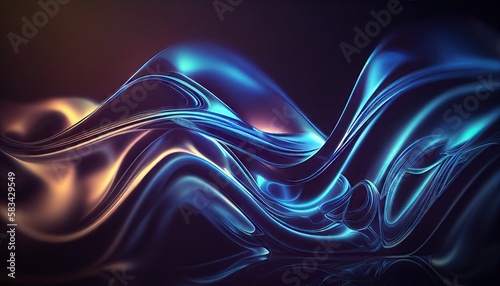 Fototapeta Naklejka Na Ścianę i Meble -  Abstract fluid 3d renders curved waves in motion dark background. Gradient design element for banners, backgrounds, wallpapers, and covers. Generative AI.