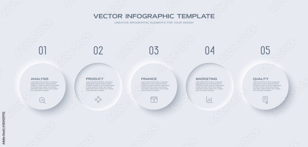 Plakat Neumorphism design infographic, 5 step timeline illustration ...