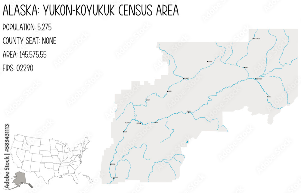 Large and detailed map of Yukon-Koyukuk Census Area in Alaska, USA.