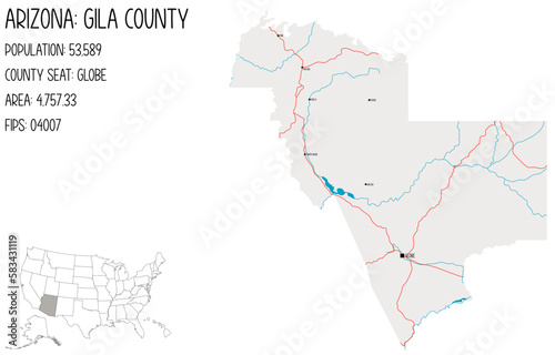 Large and detailed map of Gila county in Arizona, USA.