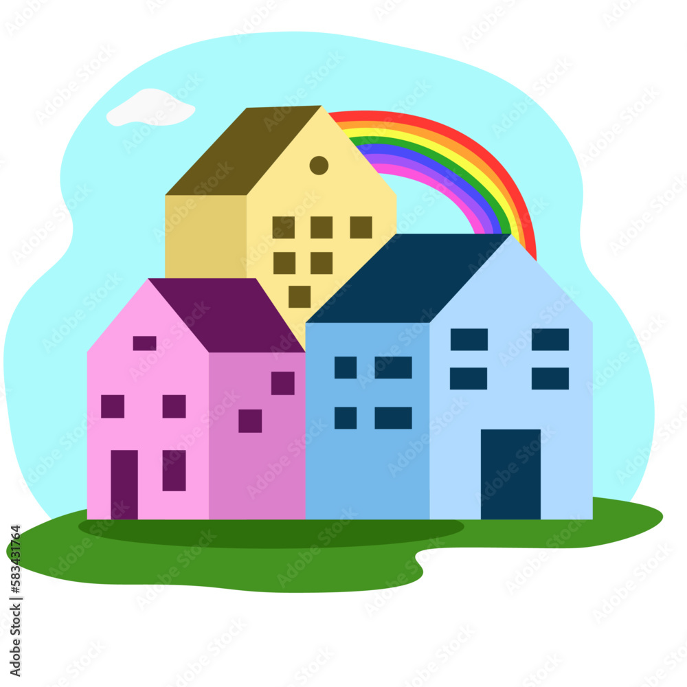 illustration of a house with a rainbow