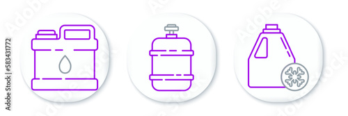 Set line Antifreeze canister, Canister for motor machine oil and Propane gas tank icon. Vector