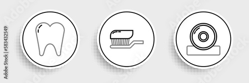 Set line Otolaryngological head reflector, Tooth and Toothbrush with toothpaste icon. Vector