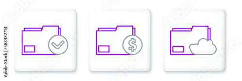 Set line Cloud storage text document folder, Document and check mark and Finance icon. Vector