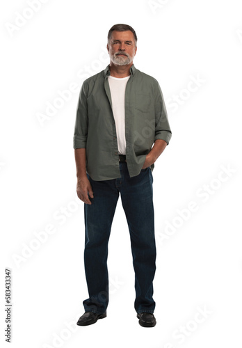 Full length shot of smiling mature man standing on transparent background.