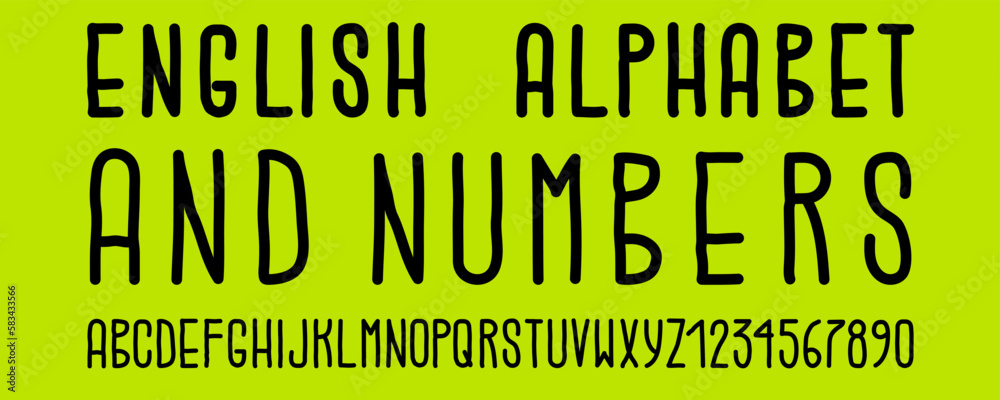 Modern Latin alphabet with numbers. Simple line letters. English font of linear capital, Elongated, thin, trembling lines letters. Template for assembling words and phrases. Vector illustration. Modern Latin alphabet with numbers. Simple line letters. English font of linear capital, Elongated, thin, trembling lines letters. Template for assembling words and phrases. Vector illustration.