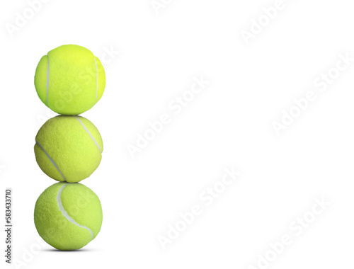 Stack of tennis balls on white background. Space for text © New Africa