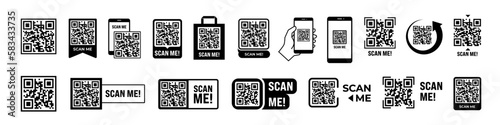 Qr icon. Scan me icon set. Qr code symbol set.