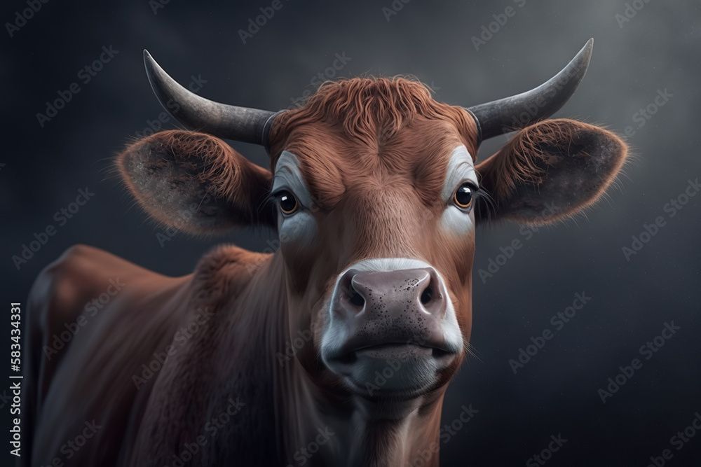 Portrait of cattle brown cow. Generative ai Portrait of cattle brown cow. Generative ai