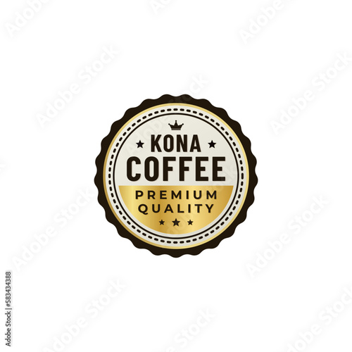 Kona coffee label or Kona coffee seal vector isolated in flat style. Best Kona coffee label vector for product packaging design element. Elegant Kona coffee seal vector for product packaging.