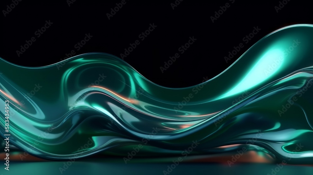 Abstract 3d glass render, organic curve wave in motion. Glossy, reflective, gradient design element for banner, background, wallpaper (ai generated) 
