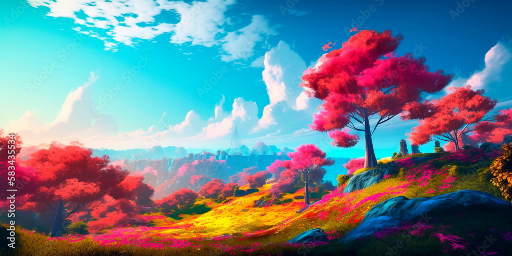 Vibrant and colorful spring landscape for a poster Generative AI